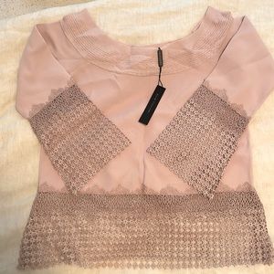 Elie Tahari Nude/ Blush knit too with lace detail. NWT